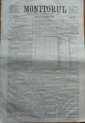 Monitorul , Jurnal oficial al Principatelor Unite , nr. 212 , 1862 , Bucuresti foto