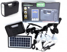 Panou solar fotovoltaic 4 becuri LED, USB incarcare telefon, lanterna foto