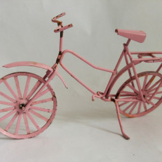 Bicicleta roz miniatura de tabla, vintage, deosebita, decor, 16x9 cm