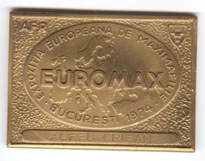 EUROMAX - EXPO EUROPEANA DE MAXIMAFILIE BUCURESTI 1974 Medalie cu DEDICATIE foto