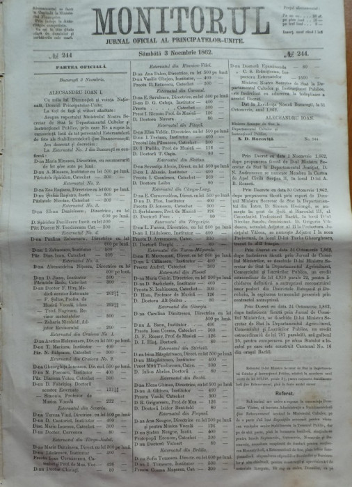 Monitorul , Jurnal oficial al Principatelor Unite , nr. 244 , 1862 , Bucuresti