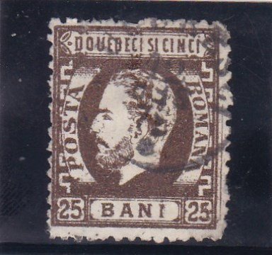 ROMANIA 1872 LP 37 CAROL I CU BARBA DANTELAT VAL. 25 BANI SEPIA STAMP. foto