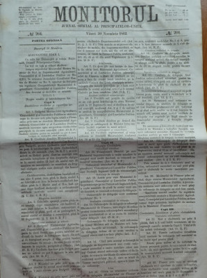 Monitorul , Jurnal oficial al Principatelor Unite , nr. 264 , 1862 , Bucuresti foto
