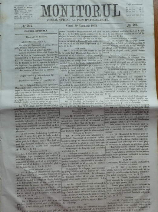 Monitorul , Jurnal oficial al Principatelor Unite , nr. 264 , 1862 , Bucuresti
