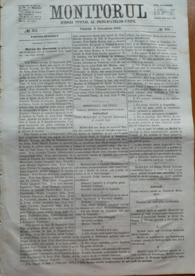 Monitorul , Jurnal oficial al Principatelor Unite , nr. 221 , 1862 , Bucuresti foto