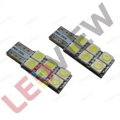 Bec T10 (W5W) cu 6 led SMD 5050 Fara polaritate - Alb foto