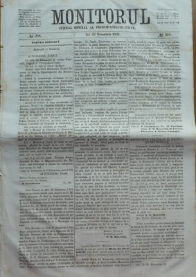 Monitorul , Jurnal oficial al Principatelor Unite , nr. 258 , 1862 , Bucuresti foto