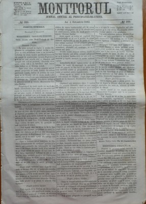 Monitorul , Jurnal oficial al Principatelor Unite , nr. 219 , 1862 , Bucuresti foto