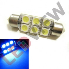 Bec C5W cu 6 led SMD 5050, 39 mm - Albastru foto