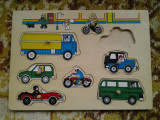 Autovehicule - puzzle din lemn 7 piese copii +1 an