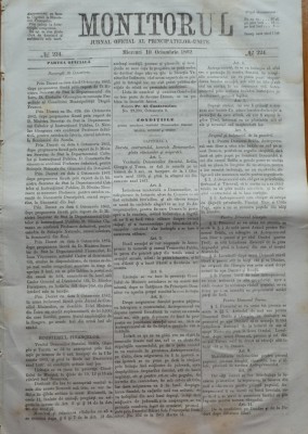 Monitorul , Jurnal oficial al Principatelor Unite , nr. 224 , 1862 , Bucuresti foto