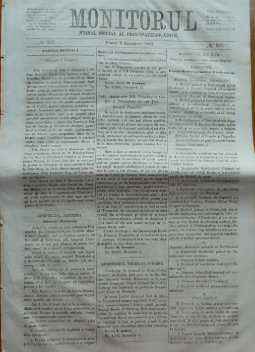 Monitorul , Jurnal oficial al Principatelor Unite , nr. 248 , 1862 , Bucuresti