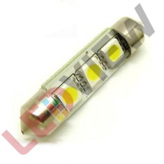 Bec led sofit, C5W, festoon 3 SMD 5050 42 mm - Alb rece foto