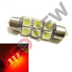 Bec led sofit, C5W, festoon 6 SMD 5050 39 mm Culoare: ROSU foto