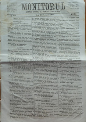 Monitorul , Jurnal oficial al Principatelor Unite , nr. 278 , 1862 , Bucuresti foto