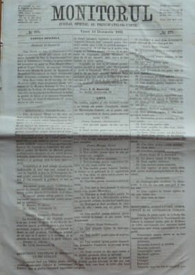 Monitorul , Jurnal oficial al Principatelor Unite , nr. 275 , 1862 , Bucuresti foto