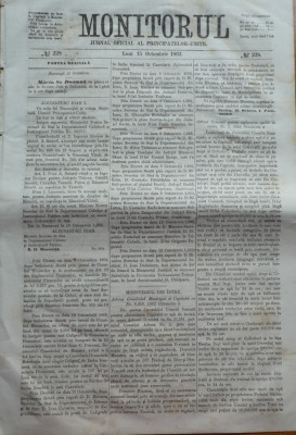 Monitorul , Jurnal oficial al Principatelor Unite , nr. 228 , 1862 , Bucuresti foto
