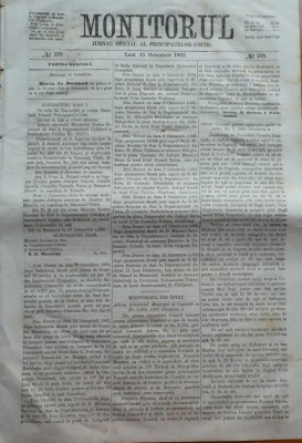 Monitorul , Jurnal oficial al Principatelor Unite , nr. 228 , 1862 , Bucuresti foto