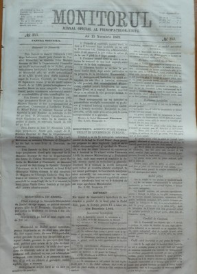 Monitorul , Jurnal oficial al Principatelor Unite , nr. 253 , 1862 , Bucuresti foto