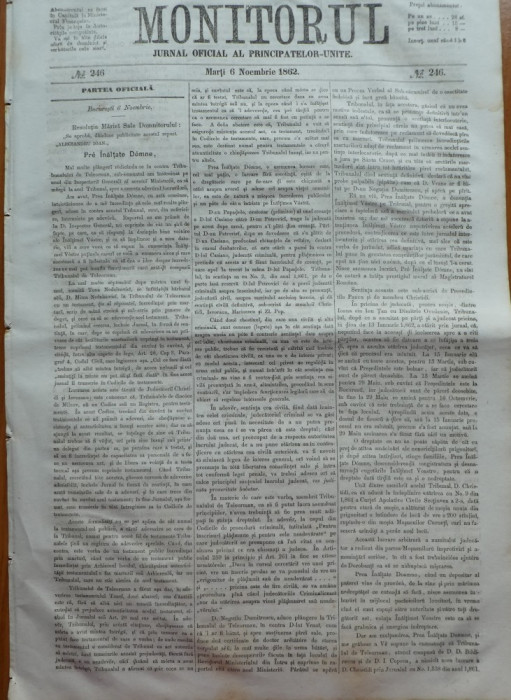 Monitorul , Jurnal oficial al Principatelor Unite , nr. 246 , 1862 , Bucuresti
