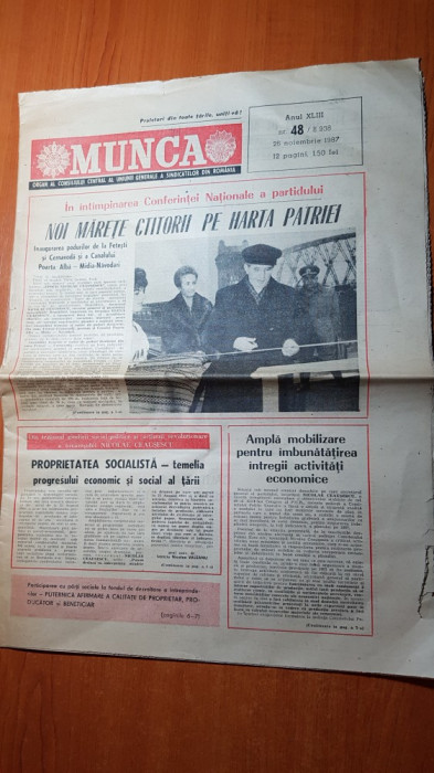 ziarul munca 26 noiembrie 1987-inaugurarea podurilor de la fetesti si cernavoda