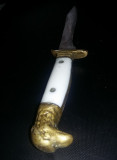 Cutit tip pumnal antic,arma masiva cu maner bronz cap de Vultur,Tp.GRATUIT