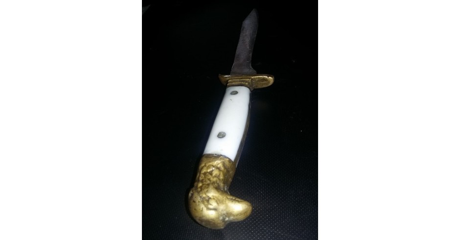 Cutit tip pumnal antic,arma masiva cu maner bronz cap de Vultur,Tp ...