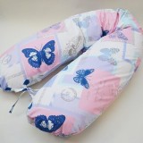 Cumpara ieftin Perna Gravide Alaptare Suport Bebe 3in1 Cornulet Fluturi - Husa Bumbac, Umplutura Antialergica 1.6m, Lavabila