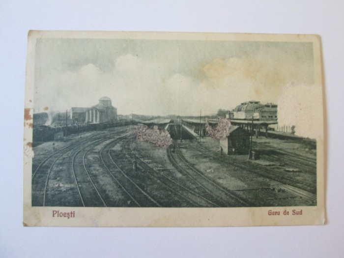 Carte postala gara de sud Ploiesti din 1929,circulata si cenzurata in 1943 foto mare Carte postala gara de sud Ploiesti din 1929,circulata si cenzurata in 1943 foto mare