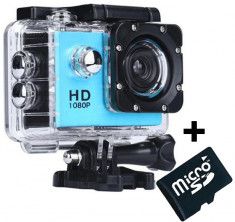 Camera Sport iUni Dare 50i HD 1080P, 12M, Waterproof, Albastru + Card MicroSD 8GB Cadou foto