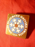 Insigna -Campionatele Academice Swiata Polonia la 1956 , metal si email , L= 3,5