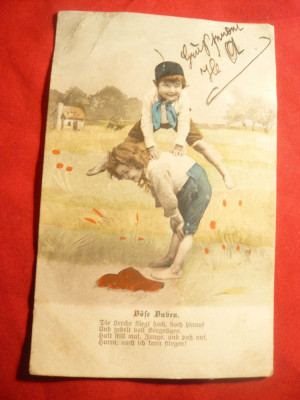 Ilustrata - Joc de copii - sar capra , circ. 1903 Germania foto