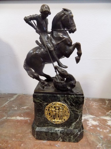 STATUETA DIN BRONZ SFANTUL GHEORGHE UCIGAND BALAURUL, SEMNAT MAKOWICKA? foto mare STATUETA DIN BRONZ SFANTUL GHEORGHE UCIGAND BALAURUL, SEMNAT MAKOWICKA? foto mare