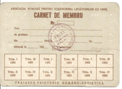 (A) CARNET DE MEMBRU ARLUS - ANUL 1950 NEEMIS -f rar foto