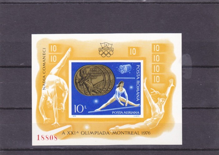 OLIMPIADA MONTREAL MEDALII COLITA NEDANTELATA NUMEROTATA, 1976,MNH, ROMANIA.