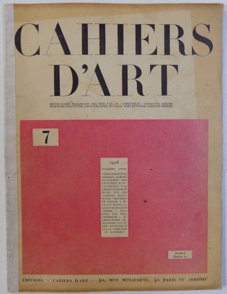 CAHIERS D 'ART , TROISIEME ANNEE , No 7 , 1928 foto mare CAHIERS D 'ART , TROISIEME ANNEE , No 7 , 1928 foto mare