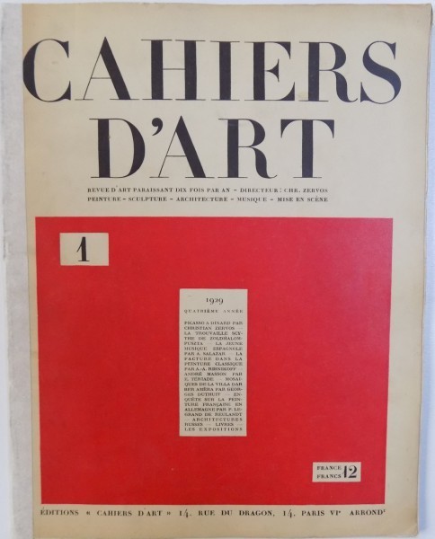 CAHIERS D 'ART - REVUE D' ART PARAISSANT DIX FOIS PAR AN - QUATRIEME ANNEE , No . 1 , 1929 foto mare CAHIERS D 'ART - REVUE D' ART PARAISSANT DIX FOIS PAR AN - QUATRIEME ANNEE , No . 1 , 1929 foto mare