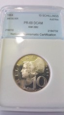 MONEDA DIN ARGINT AUSTRIA - GRADATA - 10 SCHILLING 1964, RARA, PROOF PR-69