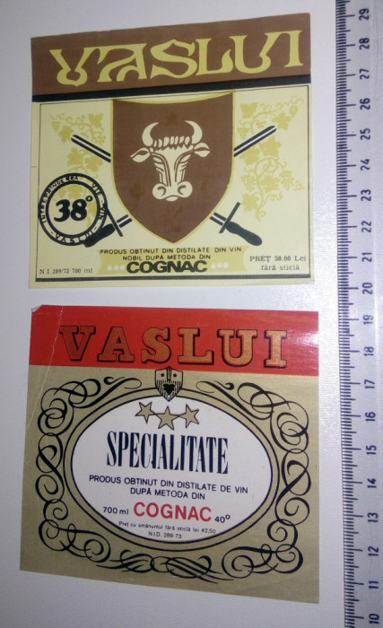 LOT DOUA ETICHETE / ETICHETA VECHI COGNAC VASLUI 1978