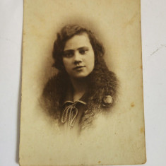 Fotografie veche portret fata, femeie, 1928, Varsovia, Polonia, 8x6 cm