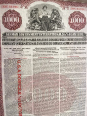 $1000 Aur Titlu de Stat Germania 1930 obligatiune la purtator foto
