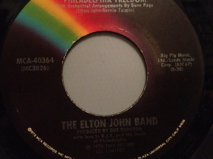 ELTON JOHN BAND - PHILADELPHIA FREEDOM (1975/MCA/USA) - VINIL Single