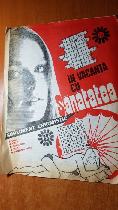 revista&quot;in vacanta cu sanatatea&quot;1983-umor,rebus,teste,curiozitati,(necompletata)