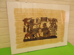 Superb PAPIRUS AUTENTIC , pictat manual , SEMNAT, sticla protectie , Egipt foto