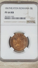 NGC 5 bani 1867 Heaton PF 64 RB proof foto