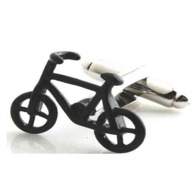 Butoni tema BIKE biciclist metal argintii cu negru + ambalaj cadou foto