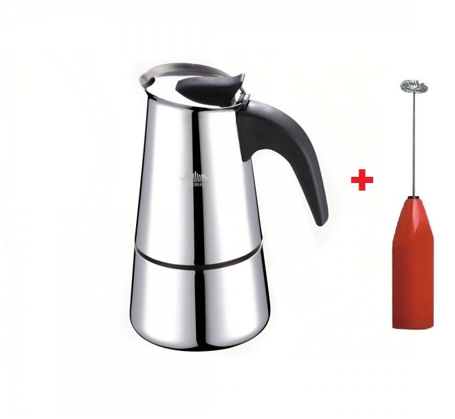 Espressor pentru aragaz, inox, 4 cesti, 160 ml, peterhof + Mixer electric, spuma lapte, Cadou foto mare Espressor pentru aragaz, inox, 4 cesti, 160 ml, peterhof + Mixer electric, spuma lapte, Cadou foto mare