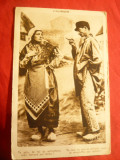 Ilustrata -Folclor- Costume populare din l&#039;Auvergne -Franta ,interbelica,semnat, Necirculata, Printata