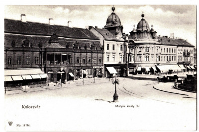 Cluj Kolozsvar palatul Banfy,pravalii,turnurile gemene,ilustrata aprox 1900 foto