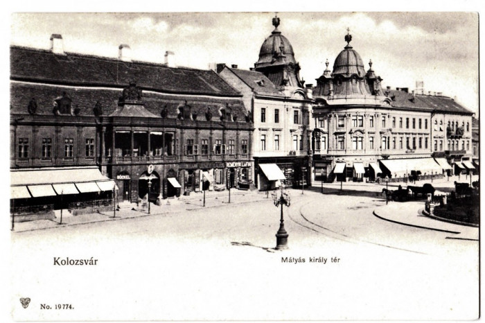 Cluj Kolozsvar palatul Banfy,pravalii,turnurile gemene,ilustrata aprox 1900